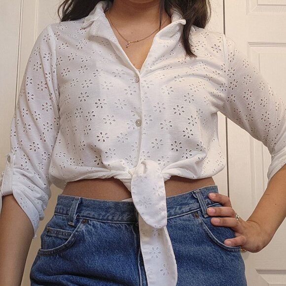 White Eyelet Button-Up Blouse - Picture 4 of 4
